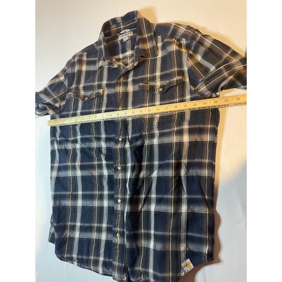 Carhartt Shirt Mens Large Blue Plaid Flannel Heavyweight Relaxed Fit Workwear - Picture 3 of 4